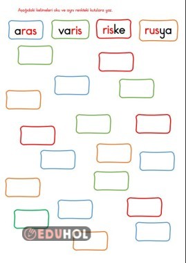 BASARA RAS RES RİS HECESİ OKU AYNI RENKTEKİ KUTUYA YAZ ÇALIŞMASI