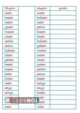 BASARA SAM SEM SİM KELİME EŞLEME YAZMA ÇALIŞMASI