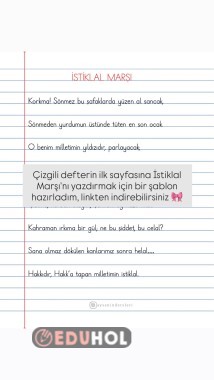 İstiklal Marşı Çizgili Defter Yazımı