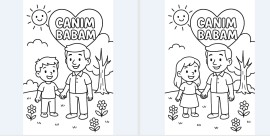 erkek ve kız çocuk babalar günü boyama sayfası