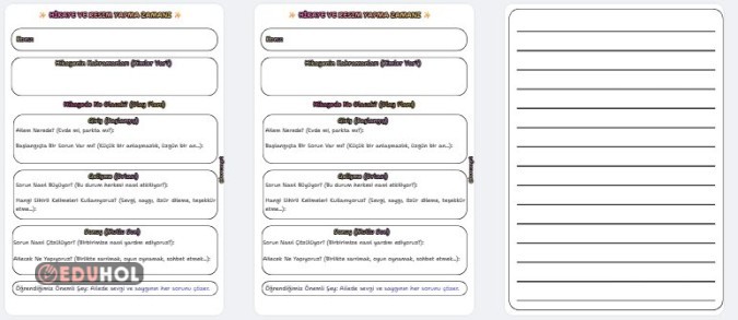 Ailenin Önemi Konusunda Ders Kitabındaki Hikaye Yazma Etkinliği