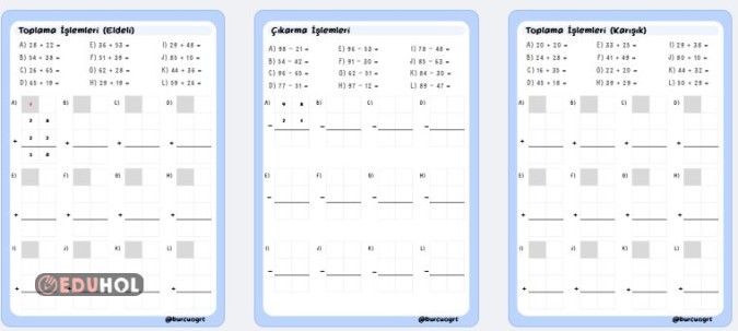 Eldeli-Eldesiz Karışık Toplama İşlemleri ve Onluk Bozmadan Çıkarma
