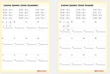Onluk Bozmadan ve Onluk Bozarak Çıkarma İşlemi Çalışma Kağıtları
