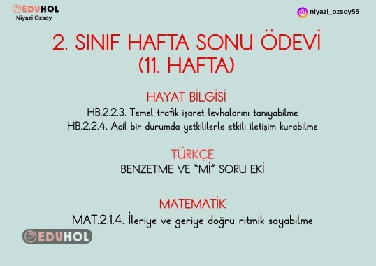 2. SINIF HAFTA SONU ÖDEVİ (11.HAFTA)