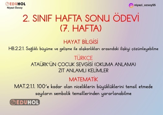 2. SINIF HAFTA SONU ÖDEVİ  (7. HAFTA)