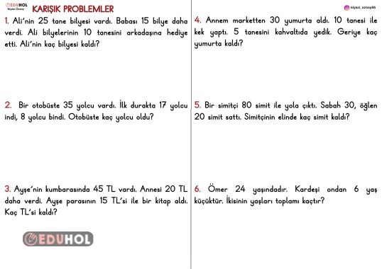İKİ İŞLEMLİ KARIŞIK PROBLEMLER - 1