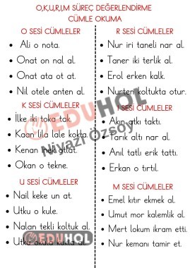 OKURIM SÜREÇ DEĞERLENDİRME CÜMLE OKUMA