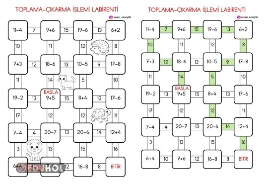 TOPLAMA-ÇIKARMA İŞLEMİ LABİRENTİ (BOYAMALI)