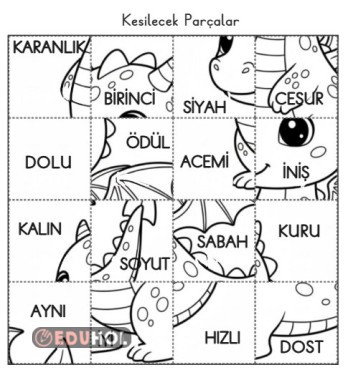 ZIT ANLAMLI KELİMELER YAPBOZ RENKSİZ