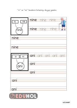 nine ve ani kelimelerini okuma yazma