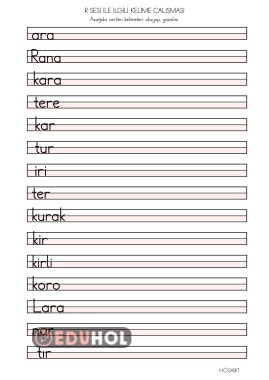 R SESİ İLE İLGİLİ KELİME OKUMA YAZMA