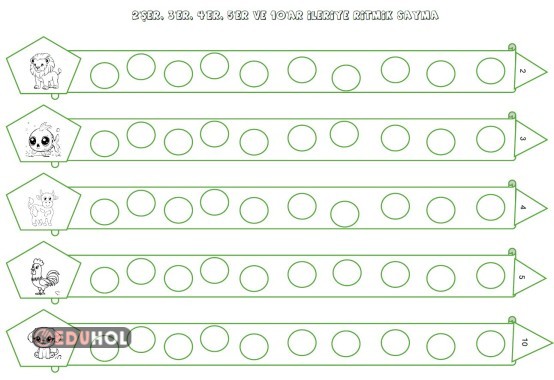 İleri ve geri ritmik saymalar. (2-3-4-5-10)  Sayıları yazma ve boyama.