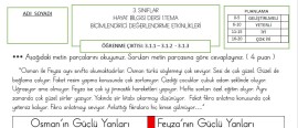 Hayat Bilgisi 1. Tema Sonu Biçimlendirici Sınav