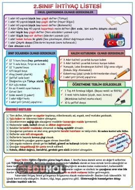 2.SINIF İÇİN İHTİYAÇ LİSTESİ