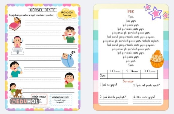 1. Sınıf 10 günlük Yarıyıl Tatili Ödevi  20 Sayfa