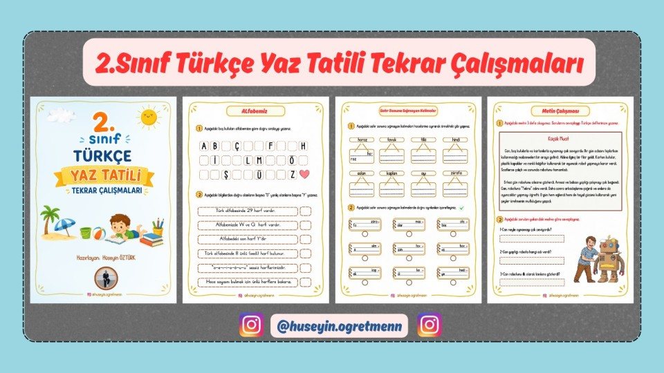 2.Sınıf Türkçe Yaz Tatili Tekrar Çalışmaları